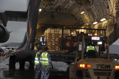 UNFPA supplies arrived at Pakse Airport with Australian Airforce