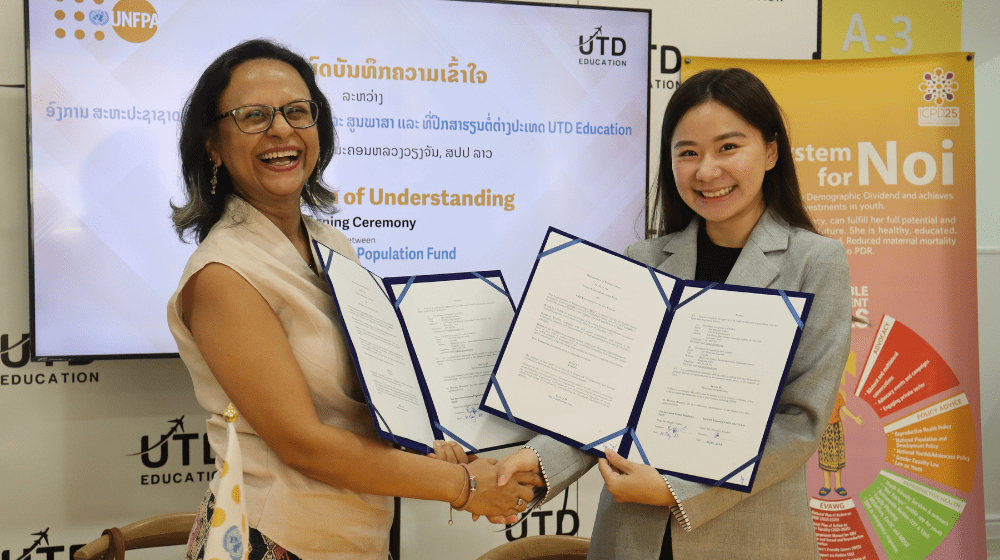 ອົງການ UNFPA ຮ່ວມກັບ ສູນພາສາ UTD Education ເຊັນບົດບັນທຶກຄວາມເຂົ້າໃຈ ເພື່ອສົ່ງເສີມໄວໜຸ່ມໃນ ສປປ ລາວ
